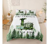Homewish Juego de ropa de cama de matrimonio con diseño de bosque de montaña gigante, para niños, adolescentes y adultos, letra L inicial, caravana, coche, selva, árboles