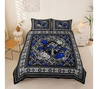 Homewish Juego de ropa de cama doble con diseño de árbol de la vida, estilo bohemio, floral, damasco, negro, damasco, azul, rosa, estilo bohemio, azteca, vintage, victoriano