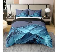 Homewish Juego de ropa de cama doble con diseño de avión, montaña y nieve, paisaje, silueta de montañas y cielos oscuros