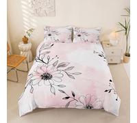 Homewish Juego de ropa de cama doble con diseño de flores de Sakura rosa para niñas, funda de edredón japonesa primaveral con acuarela, flores de cerezo, para niños y adultos, color rosa y negro