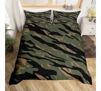 Homewish Juego de ropa de cama doble con estampado de leopardo militar, diseño de camuflaje verde militar, para adolescentes, vida silvestre, caza, bosque, rústico, ropa de cama