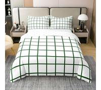 Homewish Juego de ropa de cama doble de algodón a cuadros blancos y verdes | Juego de ropa de cama informal de rejilla geométrica, juego de cama suave