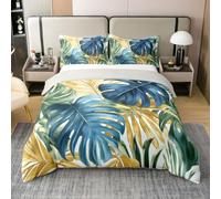 Homewish Juego de ropa de cama doble de algodón azul, amarillo y verde, 3 piezas
