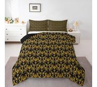 Homewish Juego de ropa de cama doble gótico de murciélagos de Halloween dorado y amarillo damasco - para niños jóvenes | Juego de edredón victoriano gótico vintage floral - Edredón sin funda