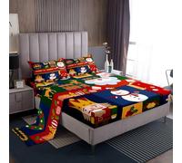 Homewish Juego de ropa de cama individual de dibujos animados de Papá Noel, cascanueces, hombre jengibre, muñeco de nieve, bonito juego de sábanas cardenales de campana de alce, 3 piezas