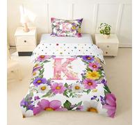 Homewish Juego de ropa de cama para cuna, diseño de colibrí con diseño de letra K, romántica, floral, plantas, acuarelas retro, dibujadas a mano