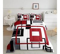 Homewish Juego de ropa de cama para niños y niñas, juego de edredón cuadrado geométrico a rayas, juego de edredón moderno abstracto con 2 fundas de almohada, decoración de habitación de granja