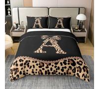 Homewish Juego de ropa de cama tamaño King con letra inicial A y lazo de guepardo africano, funda de edredón con estampado de leopardo, moderno y moderno, juego de cama con lazo de coqueta, alfabeto