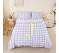 Homewish Juego de ropa de cama tamaño King con letra J con inicial y funda de edredón geométrica a cuadros, diseño de cuadros geométricos, cuadrículas, alfabeto