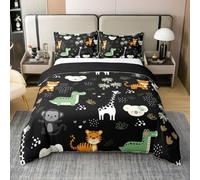 Homewish Juego de ropa de cama tamaño Super King con diseño de animales de la selva, funda de edredón de algodón kawaii de dibujos animados, mono, jirafa, cocodrilo, tigres, caza, vida silvestre