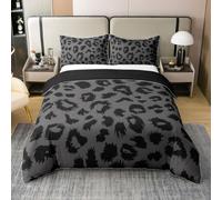Homewish Juego de ropa de cama tamaño Super King con estampado de guepardo, funda de edredón de algodón negro y gris, piel de safari, diseño abstracto de vida silvestre