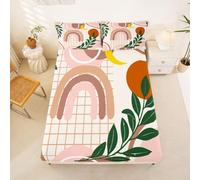 Homewish Juego de sábanas bajeras bohemias modernas de mediados de siglo, tamaño King, color terracota rosa, geométrico, minimalista, para niños, adolescentes y niñas, funda de cama de 3 piezas