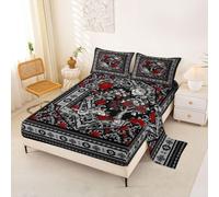 Homewish Juego de sábanas con diseño de árbol de la vida, tamaño doble, bohemio, floral, damasco, negro, rosa, estilo bohemio, azteca, vintage, victoriano, 4 piezas