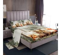 Homewish Juego de sábanas de animales del bosque, juego de sábanas individuales de animales salvajes para niños y niñas, zorro, oso, ardilla, decoración de dormitorio, sábanas de arte con impresión en