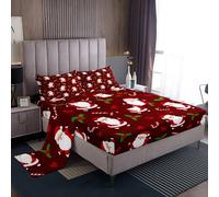 Homewish Juego de sábanas de Navidad individual, juego de sábanas de Papá Noel de dibujos animados, juego de sábanas de Feliz Navidad, sábana bajera ajustable con 1 funda de almohada para niños, niñas
