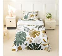 Homewish Juego de sábanas de palmeras tropicales para cama individual, hojas de plantas verdes, sábanas bajeras de 3 piezas