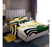 Homewish Juego de sábanas modernas de mediados de siglo, tamaño doble, bohemio, verde, para mujeres, adultos, adolescentes y niños, juego de ropa de cama abstractas con hojas doradas, minimalistas