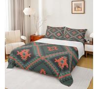 Homewish Juego de sábanas rústicas de estilo rústico azteca del suroeste, juego de ropa de cama geométrica bohemia para niños y niñas, sábana bajera ajustable de diamantes verdes y naranjas, 3 piezas