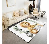 Homewish Kawaii - Alfombra de área de león dorado de 150 x 200 cm para dormitorio, sala de estar, alfombra de caza de vida silvestre, alfombra misteriosa de león dorado, bonita cebra, elefante, jirafa