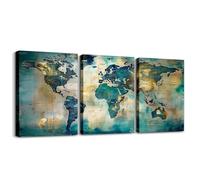 Homewish Lienzo decorativo de mapa del mundo para niños y niñas, decoración de dormitorio, diseño de mapa del mundo vintage, impresión de mapa del mundo de varios países, arte abstracto, geografía,