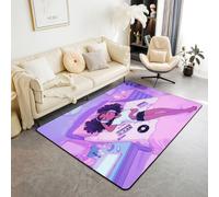 Homewish Lindas alfombras negras mágicas para niñas, 100 x 150 cm, diseño de dibujos animados con auriculares, alfombra de sala de estar, discos de vinilo retro, alfombra que no se desprende, alfombra