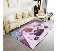 Homewish Lindas alfombras negras mágicas para niñas, 100 x 150 cm, para dormitorio, sala de estar, dibujos animados con auriculares, alfombra de suelo vintage con discos de vinilo, alfombras grandes