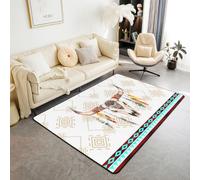 Homewish Longhorn - Alfombra de área de calavera de vaca de 100 x 150 cm, alfombra azteca occidental para sala de estar, alfombra de plumas de tribu étnica que no se desprende, alfombra exótica con