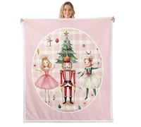 Homewish Manta de cama de forro polar rosa cascanueces de 40 x 50 pulgadas para niñas, manta de soldado de Navidad a cuadros para niños, bonita manta sherpa de princesa de ballet, manta mullida de