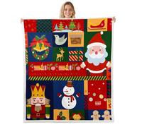 Homewish Manta de felpa mullida con diseño de Papá Noel, cascanueces de Navidad, muñeco de jengibre, muñeco de nieve, bonita manta de forro polar con campanas de alce, decoración de árbol de Navidad