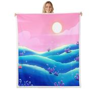 Homewish Manta de forro polar azul y rosa tamaño Queen de 229 x 229 cm, bonita manta de felpa cálida de dibujos animados para campamento, manta de felpa mullida para cama, sofá