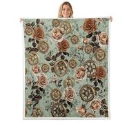 Homewish Manta de forro polar con flores verdes salvia, 100 x 130 cm, diseño floral bohemio, cálida manta de sherpa de felpa vintage, steampunk, estética botánica victoriana para sala de estar
