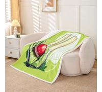 Homewish Manta de forro polar con temática de críquet verde para bebé, 76 x 102 cm, diseño de pelota de críquet y guantes, manta de felpa cálida de sherpa de madera, murciélagos deportivos, manta de