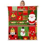 Homewish Manta de forro polar de Papá Noel de dibujos animados, tamaño Queen, 90 x 90 pulgadas, cascanueces de Navidad, muñeco de nieve, manta Sherpa a cuadros, pino para invierno, árbol de Navidad