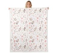 Homewish Manta de forro polar floral rosa bohemio tamaño individual de 60 x 80 pulgadas, hojas de acuarela, manta de sherpa con flores rosadas y blancas, manta de felpa mullida para niños, niñas y