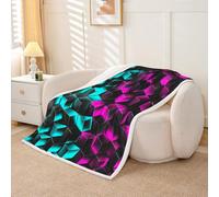 Homewish Manta de forro polar negro verde azulado y morado, tamaño Queen, 229 x 229 cm, geométrica a cuadros, cálida, manta de sherpa de felpa estereoscópica, manta de felpa abstracta a cuadros para