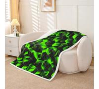 Homewish Manta de forro polar negro y verde, tamaño Queen, 229 x 229 cm, geométrica a cuadros, cálida, manta de sherpa de felpa estereoscópica, manta de felpa mullida a cuadros abstractos para cama