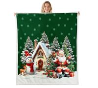 Homewish Manta de forro polar verde con diseño de árbol de Navidad, tamaño individual, 60 x 80 pulgadas, Papá Noel, muñeco de nieve, ciervo, cobija de felpa mullida para niños, decoración de Navidad