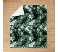 Homewish Manta de franela con diseño de cuervo y pájaro, 101,6 x 127 cm | Manta de forro polar con flores florales retro botánicas mullidas para sala de estar, dormitorio, oficina