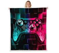 Homewish Manta de juegos para niños, cubos de neón, manta de forro polar rojo azulado, manta de jugador de bloques geométricos, manta de 90 x 90 pulgadas, manta de cama para consolas de juegos,