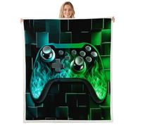 Homewish Manta de juegos para niños, cubos de neón, manta de forro polar verde azulado, manta de jugador de bloques geométricos, manta de 90 x 90 pulgadas, manta de cama para consolas de juegos,
