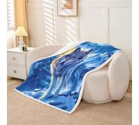 Homewish Manta polar exótica de lobo tribal de 152 x 203 cm para sofá | Snow Mountain - Manta cálida de sherpa de felpa misteriosa estilo nórdico para dormitorio y oficina