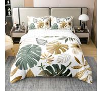 Homewish Palm Bedding - Juego de cama doble con diseño de palmeras tropicales, hojas verdes, acuarela, botánico