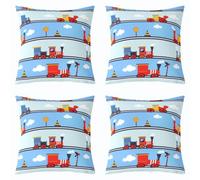 Homewish Paquete de 4 fundas de almohada de tren de 20 x 20 pulgadas, fundas de cojín de motor de vapor para niños, adolescentes, niños, retro, ferrocarril, transporte, azul y rojo, fundas de cojín