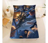 Homewish Planet Outer Space - Juego de sábanas para cama de matrimonio, diseño de mapache con diseño de mapache, vida marina, tiburón, cielo estrellado, 3 piezas, teñido