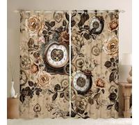 Homewish Relojes de bolsillo vintage cortinas opacas de 52 x 90 pulgadas para dormitorio, cortinas con ojales de flores de rosas beige para sala de estar, estética steampunk victoriana, cortinas de