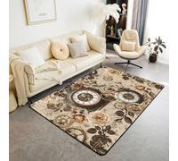 Homewish Relojes de bolsillo vintage de 150 x 200 cm, color beige, con flores de rosa, alfombra victoriana steampunk, estética que no se desprende, alfombra bohemia floral botánica grande