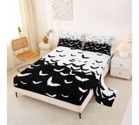 Homewish Sábana bajera ajustable de Bats Halloween tamaño king | Juego de sábanas de animales salvajes con bolsillo profundo de 16 in / 40 cm, juego de sábanas modernas y sencillas retro