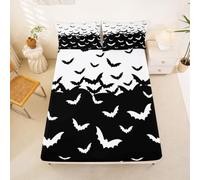 Homewish Sábana bajera ajustable de Bats Halloween tamaño king | Juego de sábanas de animales salvajes con bolsillo profundo de 16 in / 40 cm, juego de cama moderno y sencillo