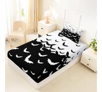 Homewish Sábana bajera ajustable individual con diseño de murciélagos para | Juego de sábanas de animales salvajes con bolsillo profundo de 16 in / 40 cm, juego de ropa de cama moderno y sencillo