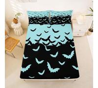 Homewish Sábana bajera ajustable para cama doble, diseño de murciélagos | Juego de ropa de cama de animales salvajes de Halloween con bolsillo profundo de 16 in / 40 cm, juego de ropa de cama simple